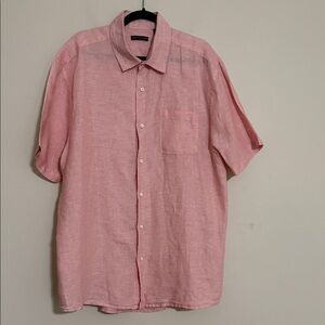Saks Fifth Avenue Light red Casual Button Down Shirt linen mens XL/TG office